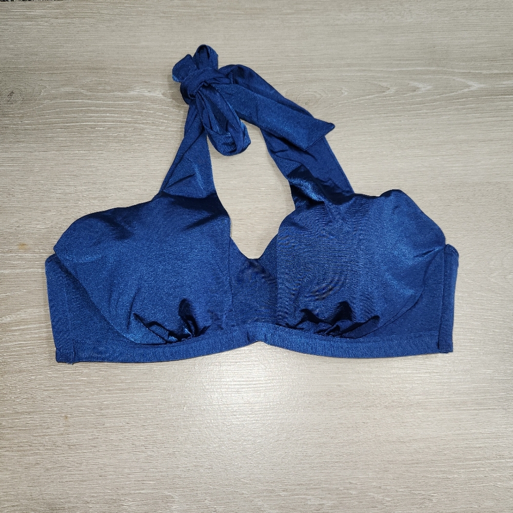 Athleta Bikini‎ Halter Swim Bra Top Sz 34 B/C Blue Padded,Underwire, Adjustable